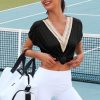Women's Casual Cap Sleeve Lace Trim V Neck Tops 2025 Summer Loose Tee Shirts Blouse