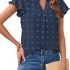 Women 2025 Summer V Neck Ruffle Short Sleeve Blouse Swiss Dot Flowy Shirt Tunic Top