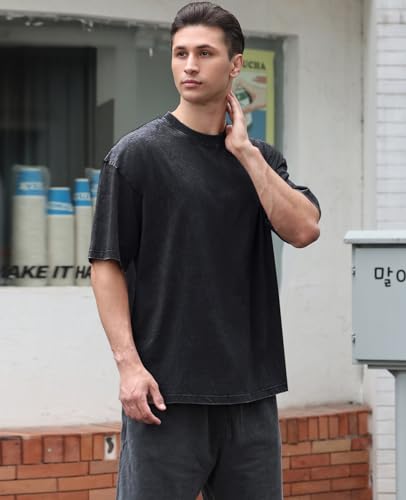 Men's Cotton T-Shirts Oversized Unisex Short Sleeves Casual Loose Wash Solid Basic Tee Tops