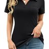Womens V Neck Polo Shirts Short Sleeve Collared Tops Loose Casual Tunic Blouses with Pocket
