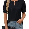 Womens Dressy Casual Tops Keyhole Business Work Blouses Pleated Puff Sleeve Summer Shirts