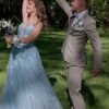 Lace Applique Tulle Prom Dresses for Women 2025 Spaghetti Straps Ball Gown Formal Evening Party Gown with Slit