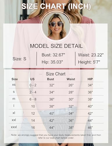Womens Dressy Casual Tops Keyhole Business Work Blouses Pleated Puff Sleeve Summer Shirts