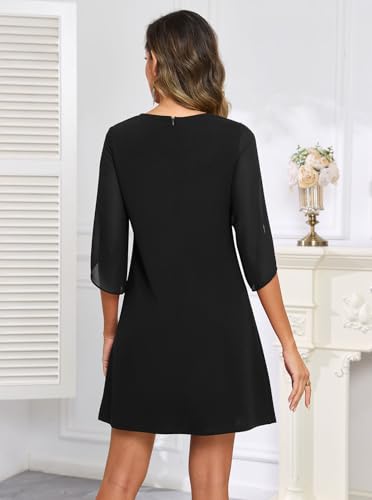 Women's 2025 Flutter Sleeve Cocktail Dress Crew Neck Chiffon Formal Wedding Guest Party Dresses