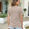 Womens Ruched Tops Short Sleeve T Shirts Crewneck Slim Fitted Top Casual Spring Summer Trendy Clothes 2025