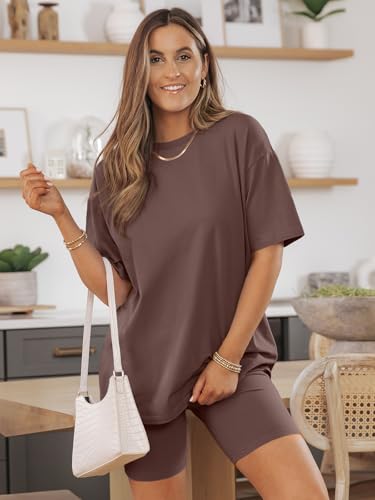 Womens 2 Piece Sets Summer Outfits 2025 Two Piece Lounge Set Matching Clothing Oversized Tshirts Biker Short Fashion