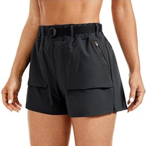 Women's Waterproof Stretch Hiking Shorts Mid Rise Summer for Outdoor Golf Workout with Zip Pockets Belt - 3''