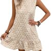 Women's Ruffle Hem Sleeveless Tank Dress Round Neck Casual Smock Summer Mini Dresses