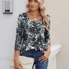 41DomS2NgDL.jpg 3/4 Sleeve Tops for Women Crew Neck Blouses Pleated Casual Shirts Fall Work Clothes 2025