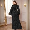 Plus Size Formal Dresses for Women with Embroidery Sequin and Cape Sleeve, V-Neck Maxi Dress for Wedding and Party