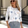 3/4 Length Sleeve Womens Tops Crew Neck Loose Fit Shirts Pleated Cute Clothes Dressy Casual 2025 Summer Tunics