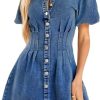 Summer Denim Dress for Women Puff Sleeve Slim Fit Jean Dresses for Women 2025 Casual