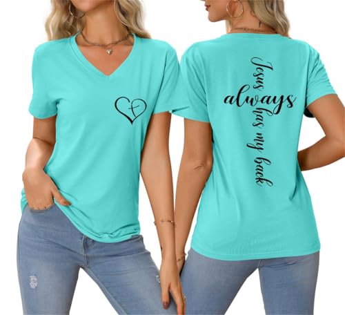 Jesus Christian Shirts Womens Jesus Always Has My Back Tshirt Religious Faith T-Shirt V Neck Inspirational Funny Top