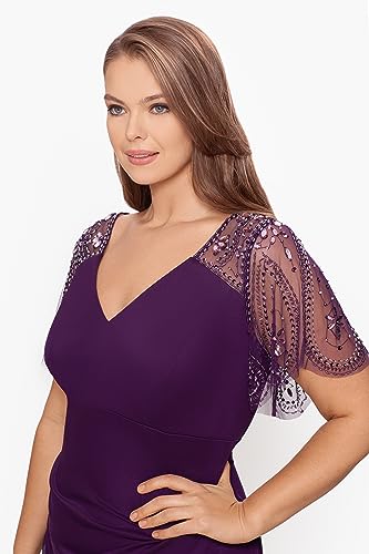 Female Long Sheer Matte Jersey Beaded Flutter Sleeve