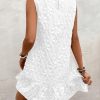 Women's Ruffle Hem Sleeveless Tank Dress Round Neck Casual Jacquard Hem Smock Summer Mini Dresses
