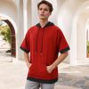 Mens Short Sleeve Hoodie Soft Cotton Color Block Moisture Wicking Big Pocket Streetwear Short Sleeve Sweatshirt