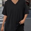 Oversized Tshirts for Women Workout Plus Size Tops V Neck Short Sleeve Gym Shirts Casual Loose Fit Basic Tees