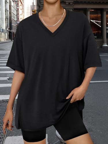 Oversized Tshirts for Women Workout Plus Size Tops V Neck Short Sleeve Gym Shirts Casual Loose Fit Basic Tees