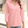 41Lqnnq2XeL.jpg Womens V Neck Polo Shirts 3/4 Sleeve Collared Tops Business Casual Summer Tops Trendy Loose