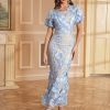 Women's 3D Floral Embroidery Dress Ruffle Sleeve Fishtail Lace Bodycon Party Cocktail Mini Dress