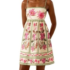 Women's Floral Print Cami Dress Spaghetti Strap A Line Flared Flowy Short Summer Dresses Sundress