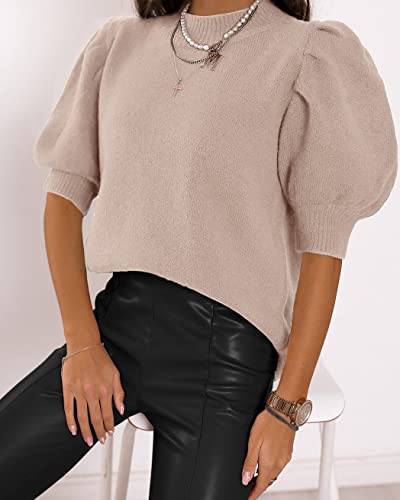 Women's Puff Short Sleeve Sweater Tops 2025 Summer Fall Trendy Knit Crew Neck Casual T Shirts Blouses