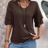 Womens Top Ruffle Sleeve Blouses V Neck T Shirts Casual Outfit Bell Sleeve Tee Spring Fall Summer Fashion Clothes Cute Tunic