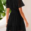 2025 Women Summer Short Dress V Neck Short Sleeve A Line Hollow Out Lace Ruffle Cute Casual Beach Party Dresses