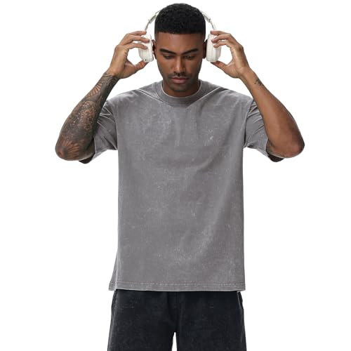 Men's Oversized Cotton T-Shirts Loose Fit Vintage Washed Tee Unisex Short Sleeve Casual Shirts Tops