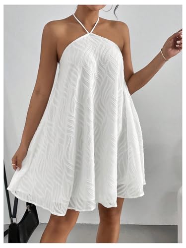 Women's Summer Mini Dress Sleeveless Tie Back Halter Flowy Short Dress