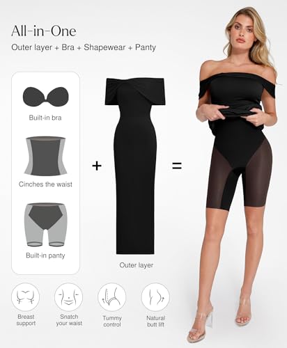 Off The Shoulder Maxi Dress Wedding Guest Formal Dresses for Women Sleeveless Bodycon Long Shapewear Prom Dress