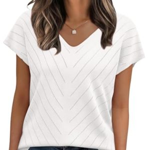 Short Sleeve Sweater for Women V Neck Trendy Summer Tops 2025 Beach Vacation Clothes Travel Business Casual Outfits