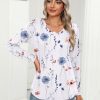 Women's Puff Long Sleeve Shirts Pleated V Neck Fall Tunic Tops Blouse Dressy Casual Loose Summer T-Shirts