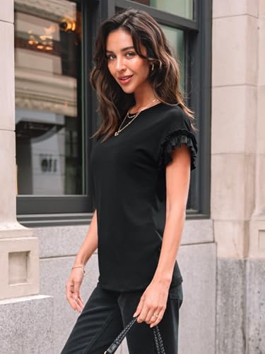 Womens Short Sleeve Tops Summer Tshirts Casual 2025 Cute Ruffle Crewneck Trendy Fashion Dressy Cute Work Outfits