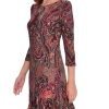 Women's 3/4 Sleeve High Neck Ruffle Trim Jersey Mini Dress