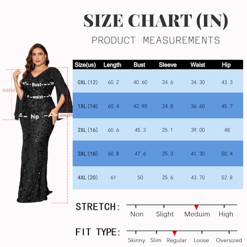 Plus Size Formal Dresses for Women with Embroidery Sequin and Cape Sleeve, V-Neck Maxi Dress for Wedding and Party