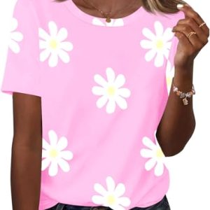 Women's Tops Summer Short Sleeve Crew Neck Shirts Dressy Casual Blouses for Women S-3XL