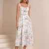 Floral Corset Midi Dress Lace Up Cutout Flowy Summer Wedding Guest Dresses for Women Sundress with Pockets
