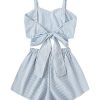 Women's 2 Piece Outfits Summer Sleeveless Tie Back Crop Cami Top and Shorts Set
