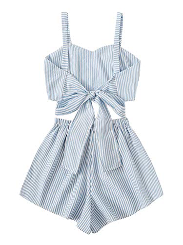 Women's 2 Piece Outfits Summer Sleeveless Tie Back Crop Cami Top and Shorts Set