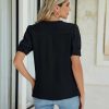 Womens Dressy Casual Tops Keyhole Business Work Blouses Pleated Puff Sleeve Summer Shirts