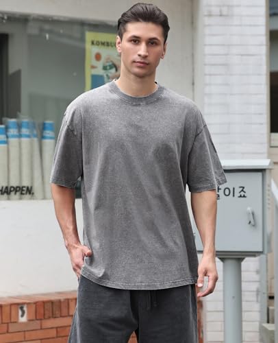 Men's Cotton T-Shirts Oversized Unisex Short Sleeves Casual Loose Wash Solid Basic Tee Tops