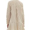 Womens Striped Shirt Mini Dress Long Sleeve Collared Ruffle Hem Button Up Tunic Flowy Swing Dresses