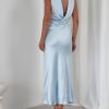 Women's Summer Satin Strapless Tube Top Maxi Dress Elegant Silk Backless Halter Neck Formal Party Dresses Wedding Guest