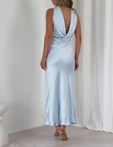 Women's Summer Satin Strapless Tube Top Maxi Dress Elegant Silk Backless Halter Neck Formal Party Dresses Wedding Guest