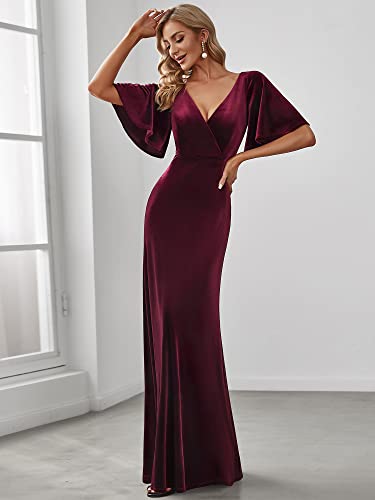 Women's Retro Evening Gown A Line V-Neck Wrap Velvet Long Formal Dresses 0861