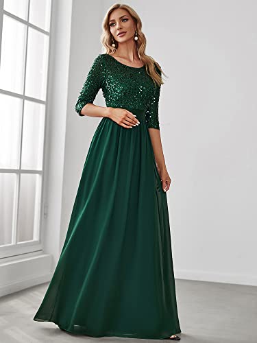 Women's Elegant A Line Crew Neck Half Sleeve Sequin Maxi Evening Dress 00683