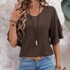 Womens Top Ruffle Sleeve Blouses V Neck T Shirts Casual Outfit Bell Sleeve Tee Spring Fall Summer Fashion Clothes Cute Tunic