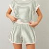 Women Summer 2 Piece Lounge Sets Striped Short Sleeve Tee Shirts Mini Shorts Loungewear Shorts Set Ribbed Pajama Set