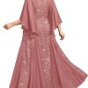 Women's Plus Size Sequins Lace with Ruffle Cape Cloak Sleeves Tulle Mermaid Hemline Evening Prom Long Dress